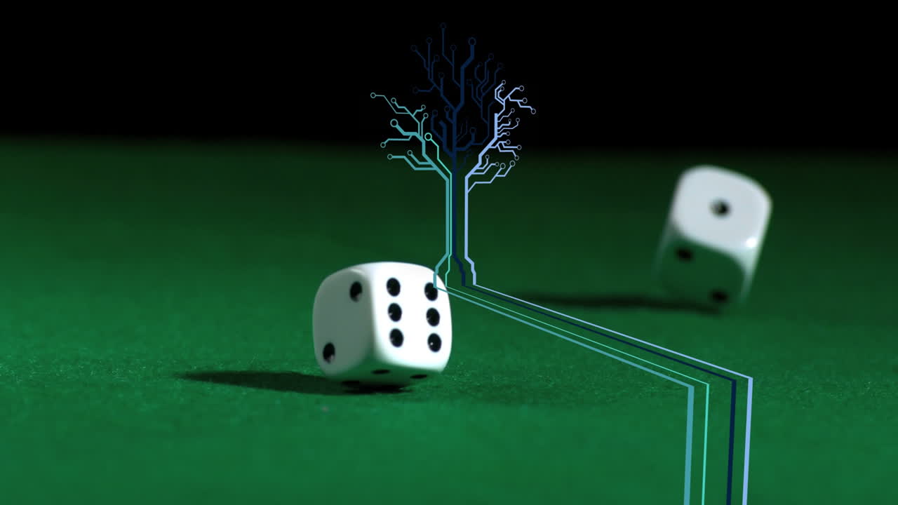 animación de un árbol sobre los dados en la mesa de juego