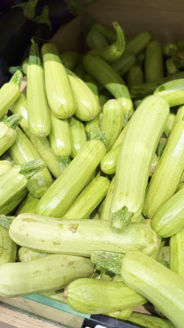 Fresh Zucchini Display at a Grocery Store