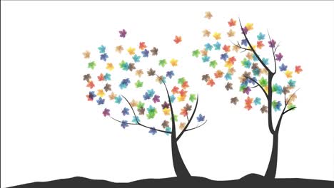 Colorful leaves autumn colors falling down from top with tree