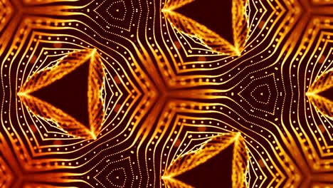 abstracción del micro-mundo de la nanotecnología. fondo 3d de ciencia ficción en bucle de 4k con partículas de oro brillantes forman líneas, superficies, patrones, estructuras caleidoscópicas simétricas complejas. 16