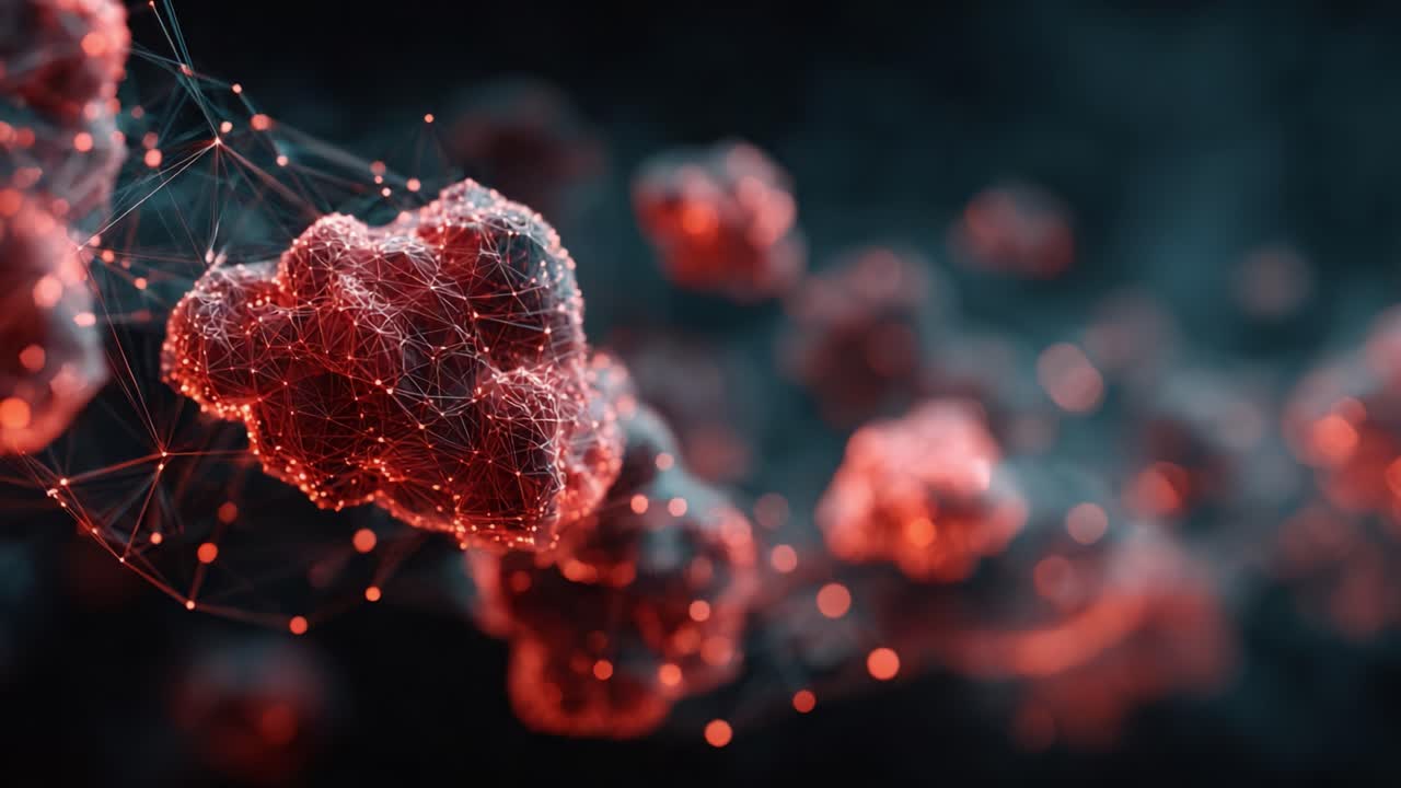 Captivating Visualization of Molecular Structures and Interconnected Particles in a Dynamic Red-Black Color Palette Highlighting Scientific Exploration