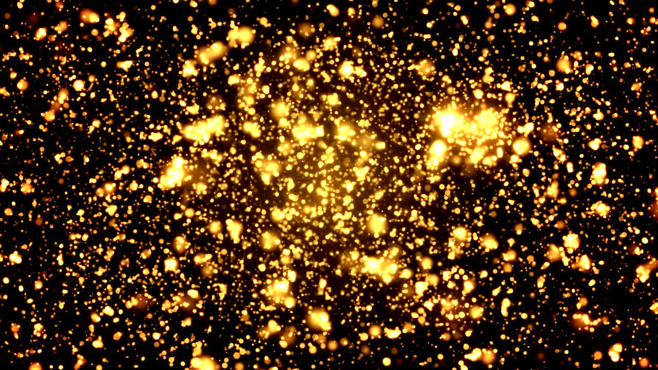 황금빛 반이는 반이는 입자가 날아다니는 애니메이션 3d 렌더링