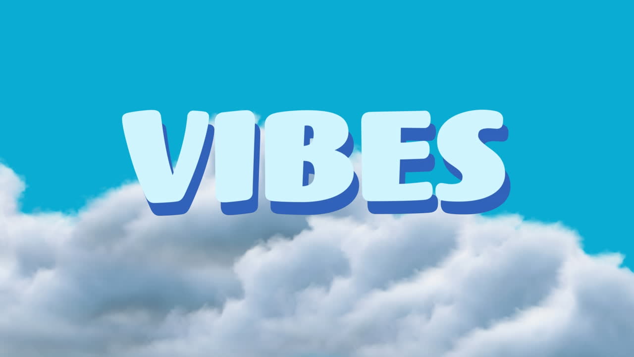 animación de vibraciones texto sobre el cielo con nubes