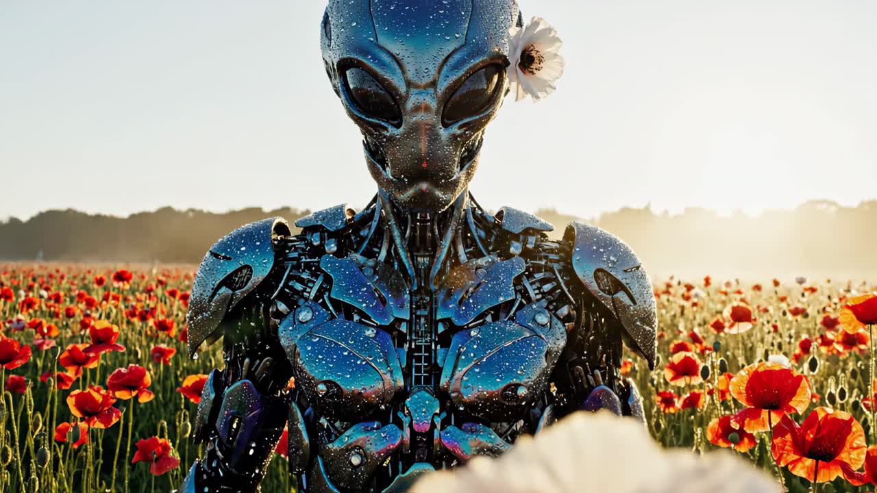 Alien Robot in a Field of Poppies