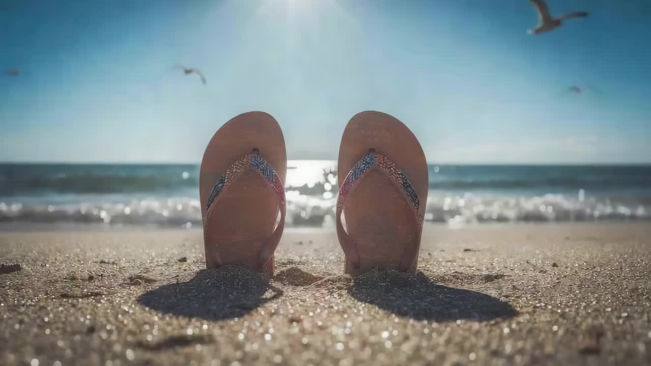 chanclas en una playa de arena