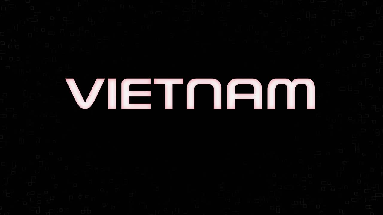 Logo VIETNAM màu vàng, hiệu ứng điện khí hóa, trắng trên nền đen.