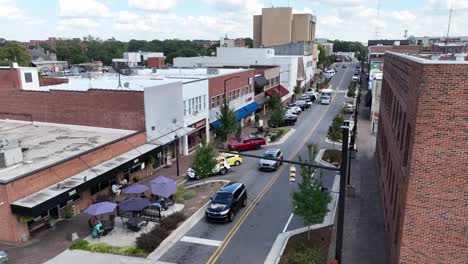aerial low slow shot of downtown hickory nc, north carolina