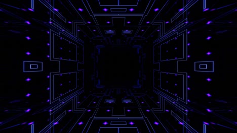 animación en bucle sin costuras de 4k. vuela a través de un túnel simétrico de espejo con patrón de neón, patrón de brillo de ciencia ficción. luz de neón de reflexión brillante. fondo brillante simple, estructura de ciencia ficción