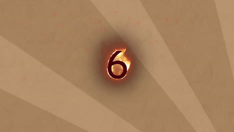 animation of number on flames over striped background