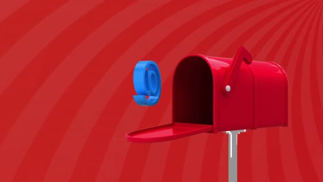 Animation-of-blue-email-icon-next-to-postbox-on-rotating-red-stripes-moving-in-seamless-loop