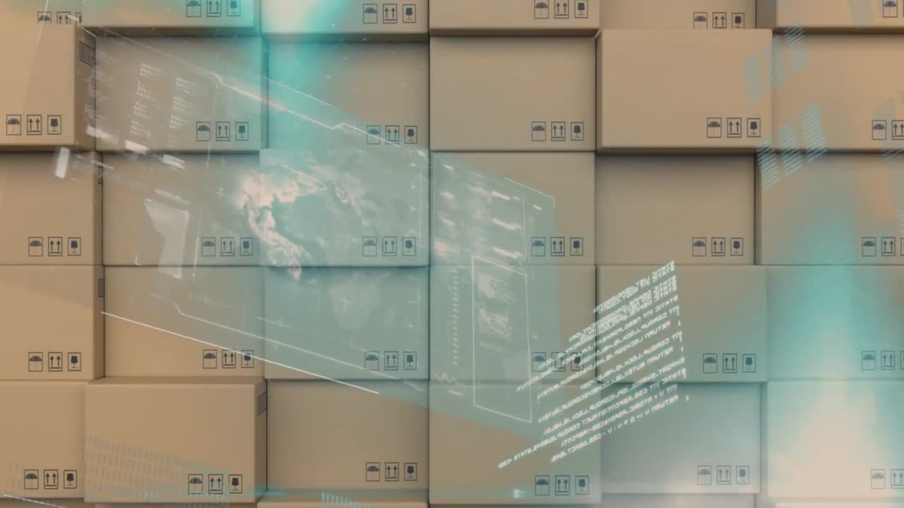 데이터 처리와 디지털 인터페이스 배달 상자 스택에 대항