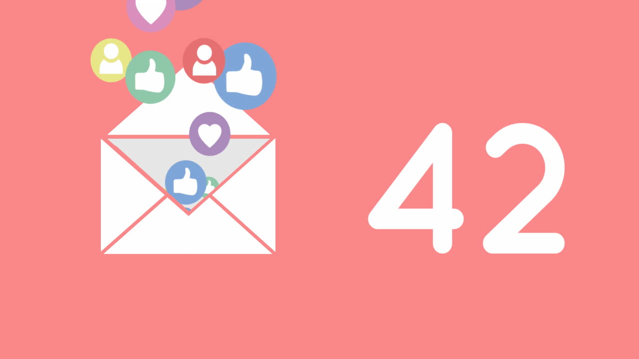 Animation of social media like and love icons and numbers over pink background