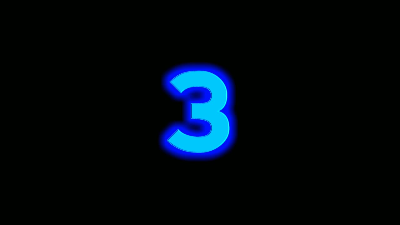 Animazione di energia neon blu numero tre (3) su sfondo nero
