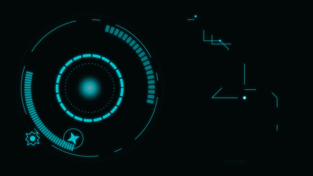 Futuristic Digital HUD Interface with Rotating Circular Elements