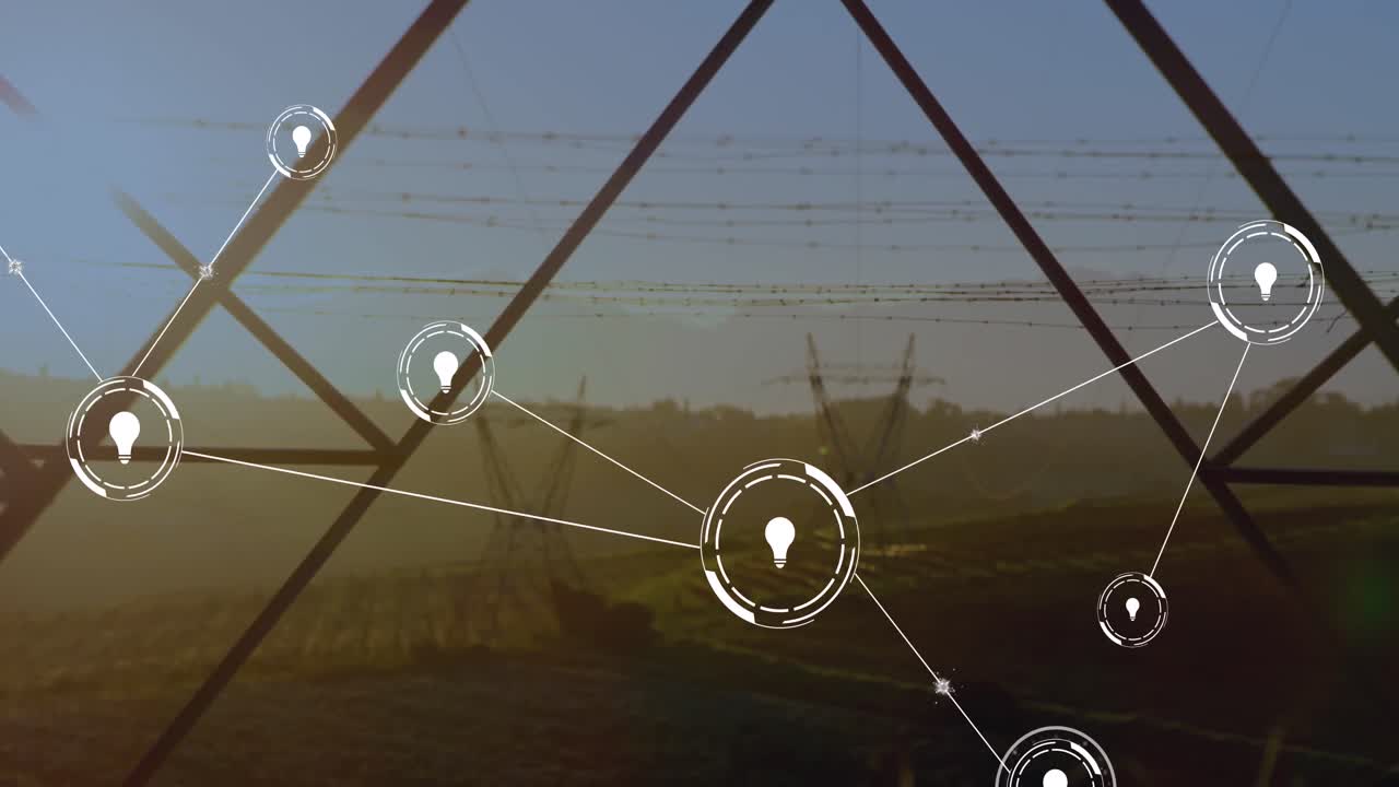 파일론 위의 아이콘으로 연결 네트워크의 애니메이션