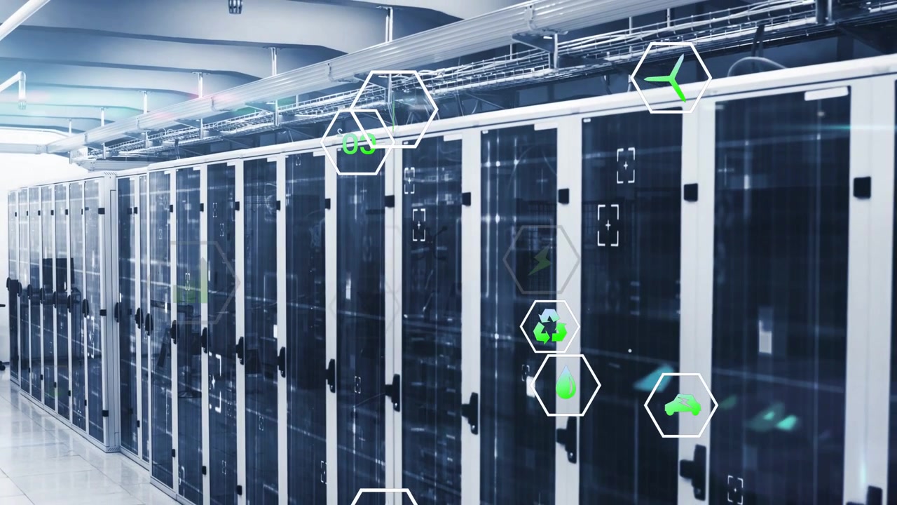 Telemetry feed driving hex graphics across glass racks in data center for energy monitoring