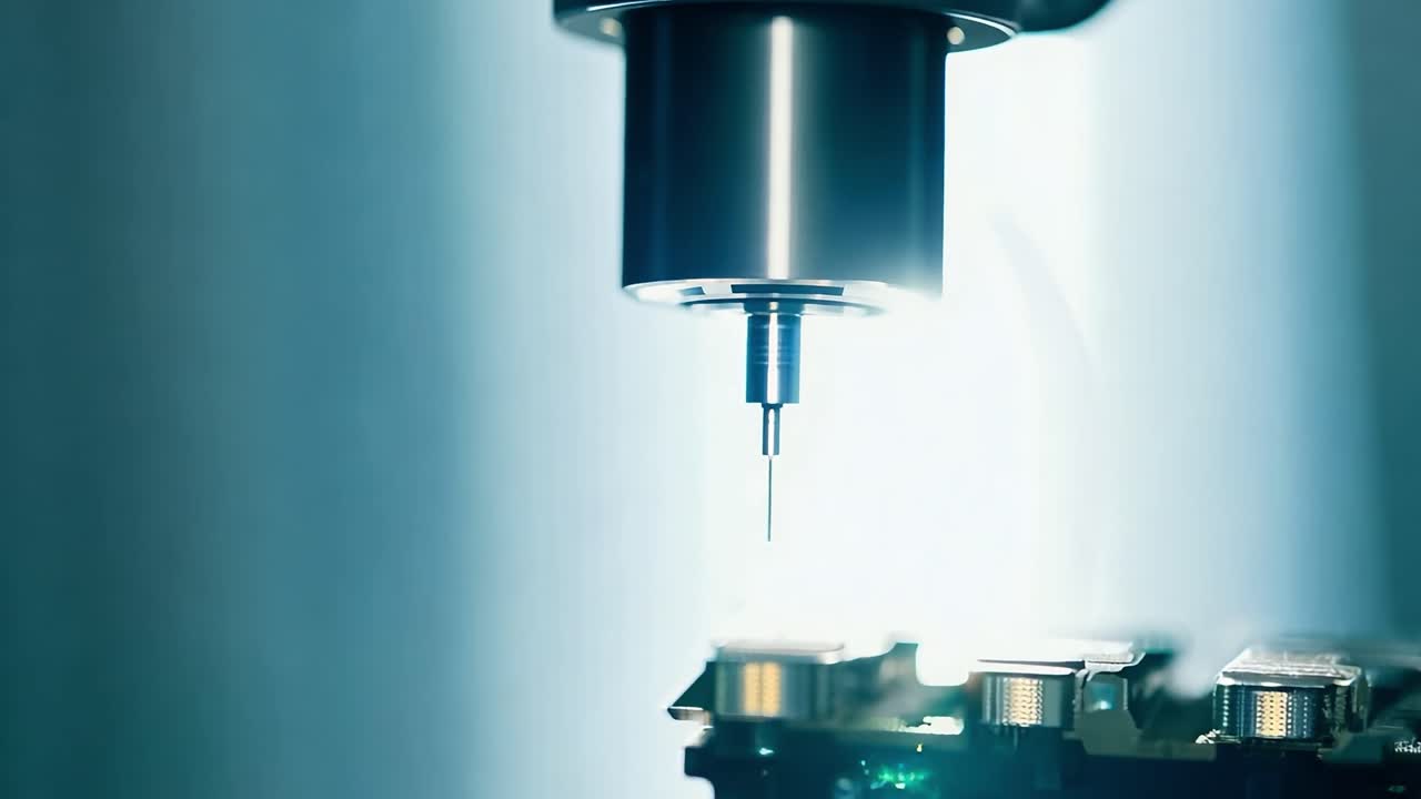 정밀 도구로 검사되는 회로판의 클로즈업