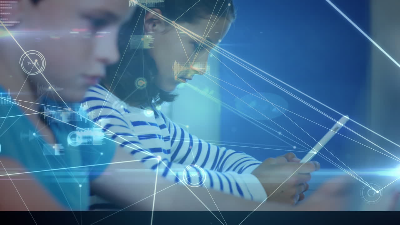 animación de la red de conexiones a través de escolares que utilizan tabletas