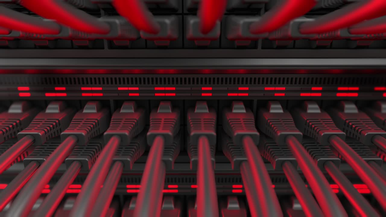 interruptor de red de internet con cables ethernet conectados.