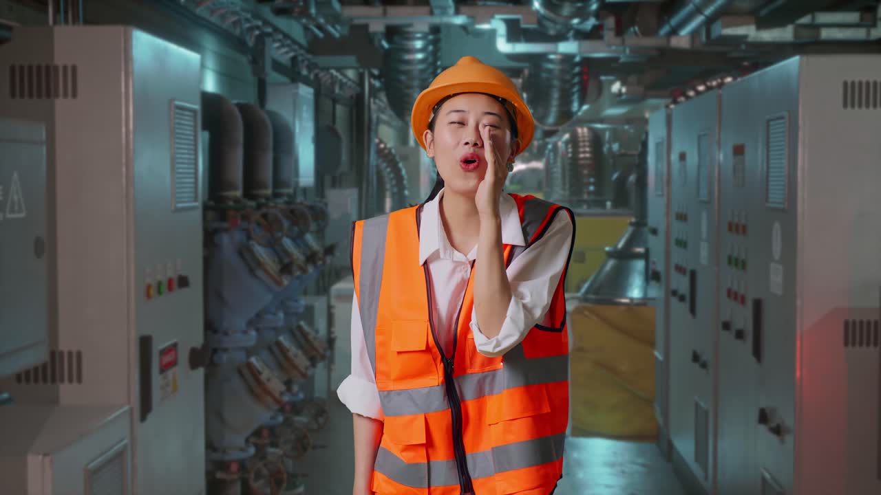 Woman Engineer Shouting in Industrial Setting