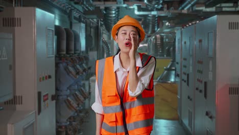 Woman Engineer Shouting in Industrial Setting