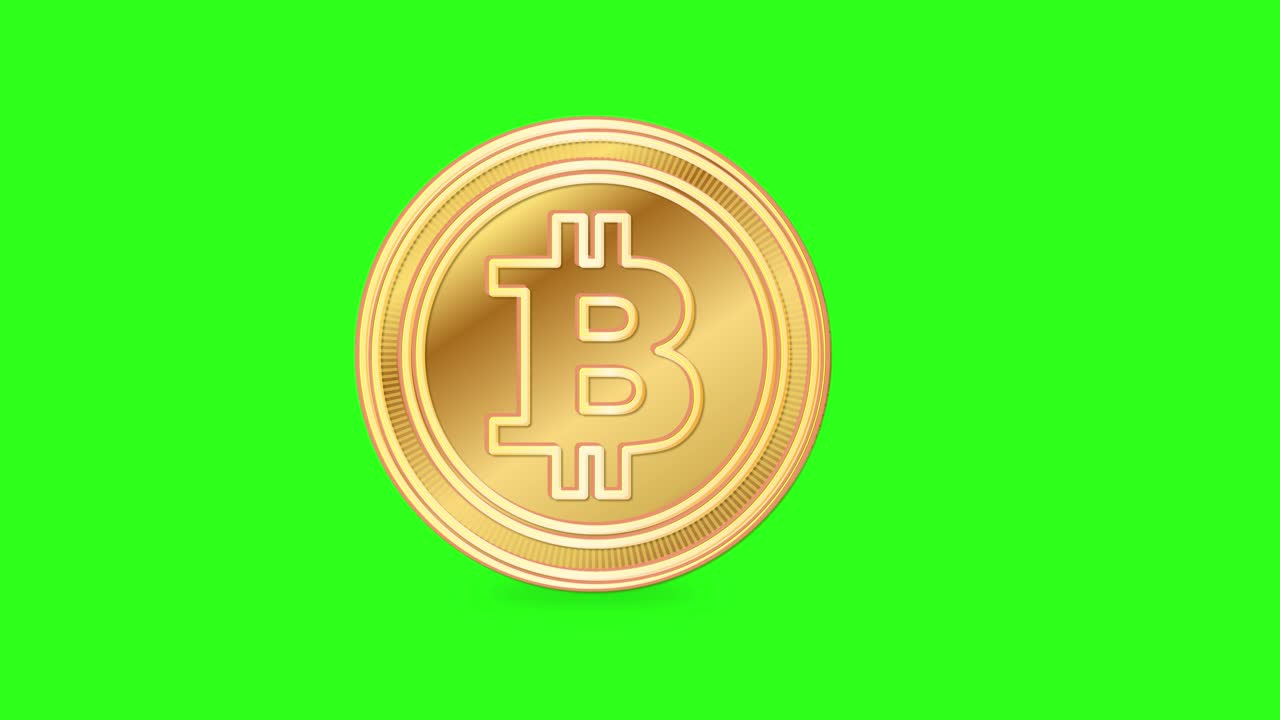A 20-second animation of a rotating Bitcoin coin on a vibrant green background, showcasing digital currency dynamics