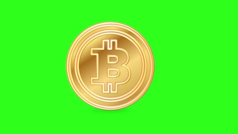 una animación de 20 segundos de una moneda de bitcoin giratoria en un fondo verde vibrante, que muestra la dinámica de la moneda digital