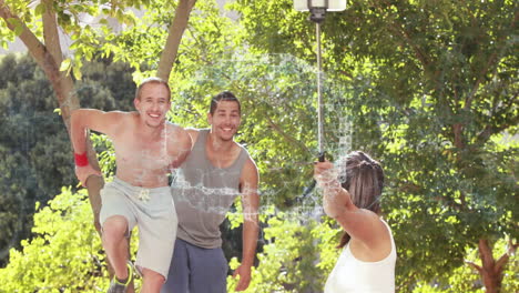 posing in park, people with digital network animation overlay, enjoying outdoors