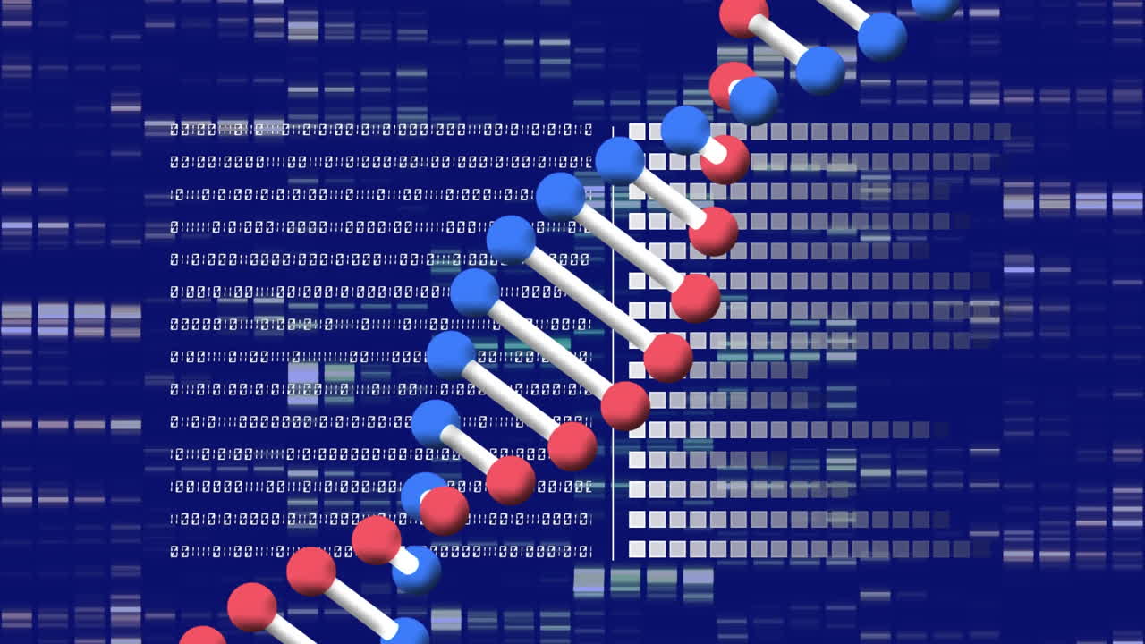 Animation of dna strand spinning over digital data processing