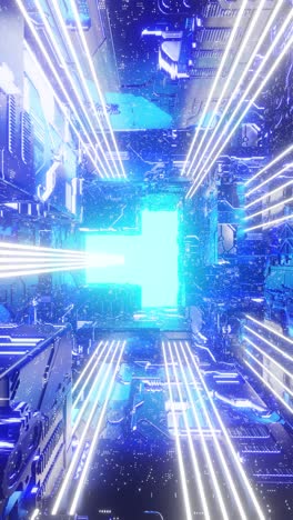 vertical gglowing corridor of futuristic spaceship. 3d animation