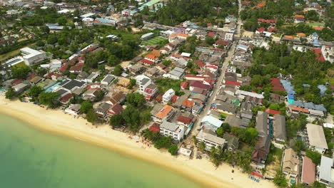 aerial pan right of mae nam district beach view, koh samui, thailand