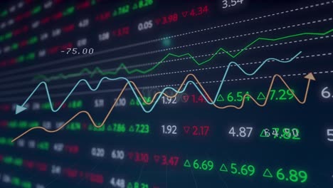 animation of 100 number with percentage sign, abstract pattern and moving arrows over trading board