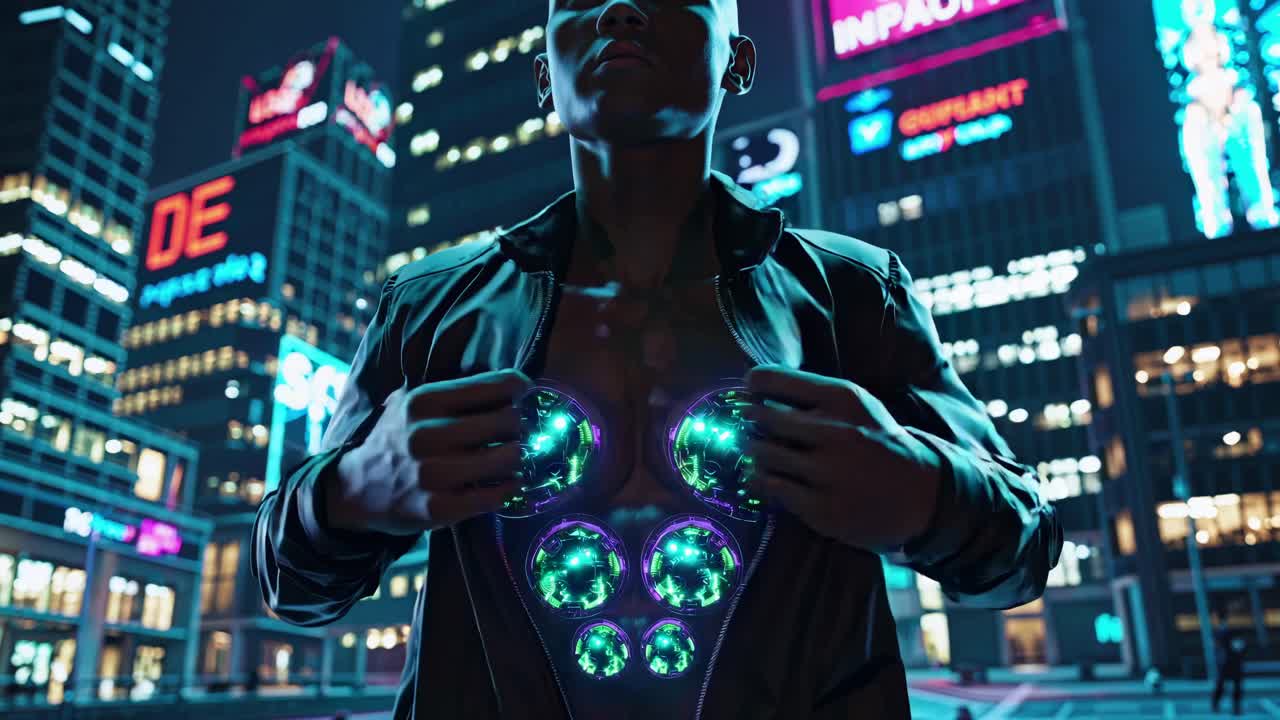 Cyberpunk Man in the City at Night