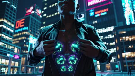 cyberpunk man in the city at night