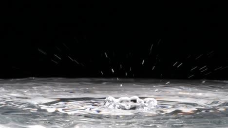 Water-droplets-falling-into-ethereal-crystalline-pool,-Abstract-Slowmo-Closeup