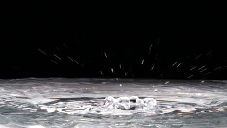 water droplets falling into ethereal crystalline pool, abstract slowmo closeup