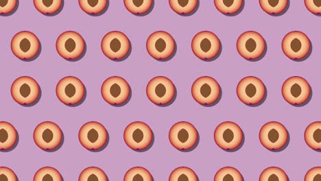 pattern of animated fruit icons of plum on a violet background. seamless loop food animation with simple stylish repeated elements