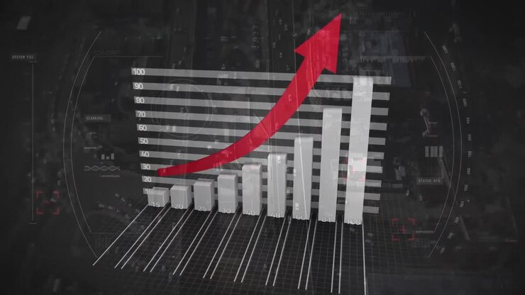 Bar chart growing with red arrow