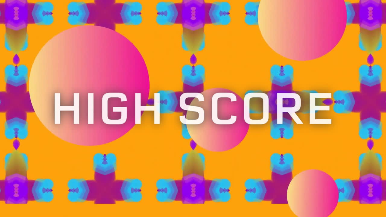 Animation of high score text over colourful shapes moving