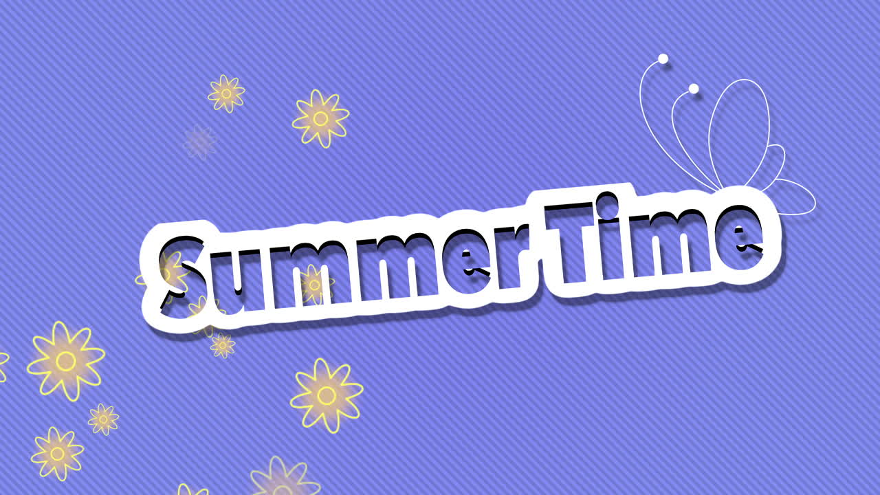 비행 노란색 꽃과 블루 그라데이션에 나비와 함께 여름 시간