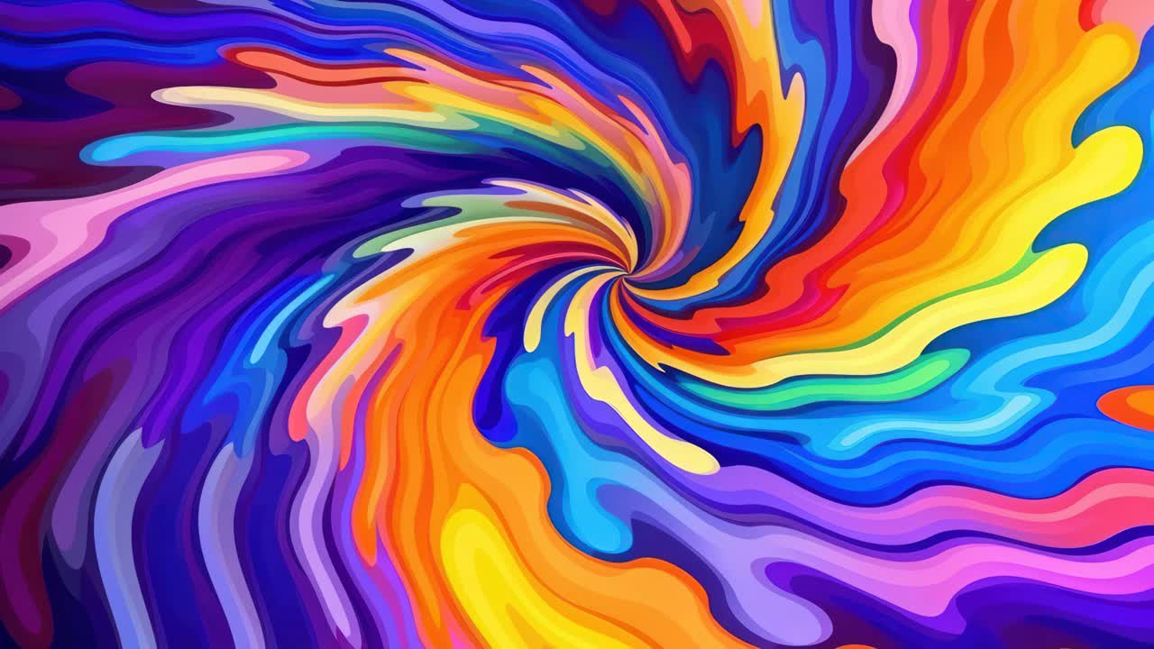 Vibrant abstract swirl of rainbow colors, captured from a top-down angle, ideal for dynamic video