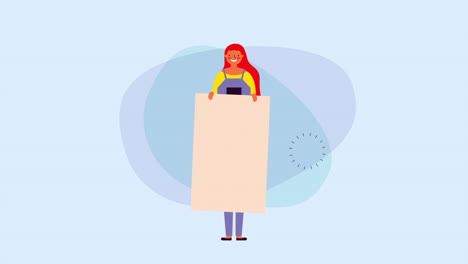 joven mujer de negocios con un cartel de información