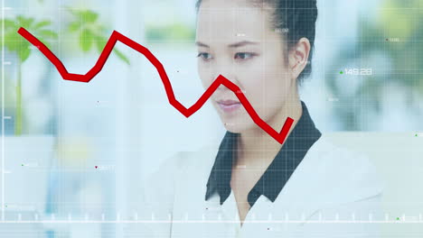 아시아 사업가 여성에 대한 금융 데이터 처리 애니메이션
