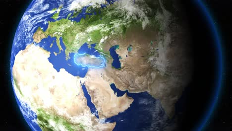 blue outline highlighting the country of turkey in middle east on earth in space. - graphics