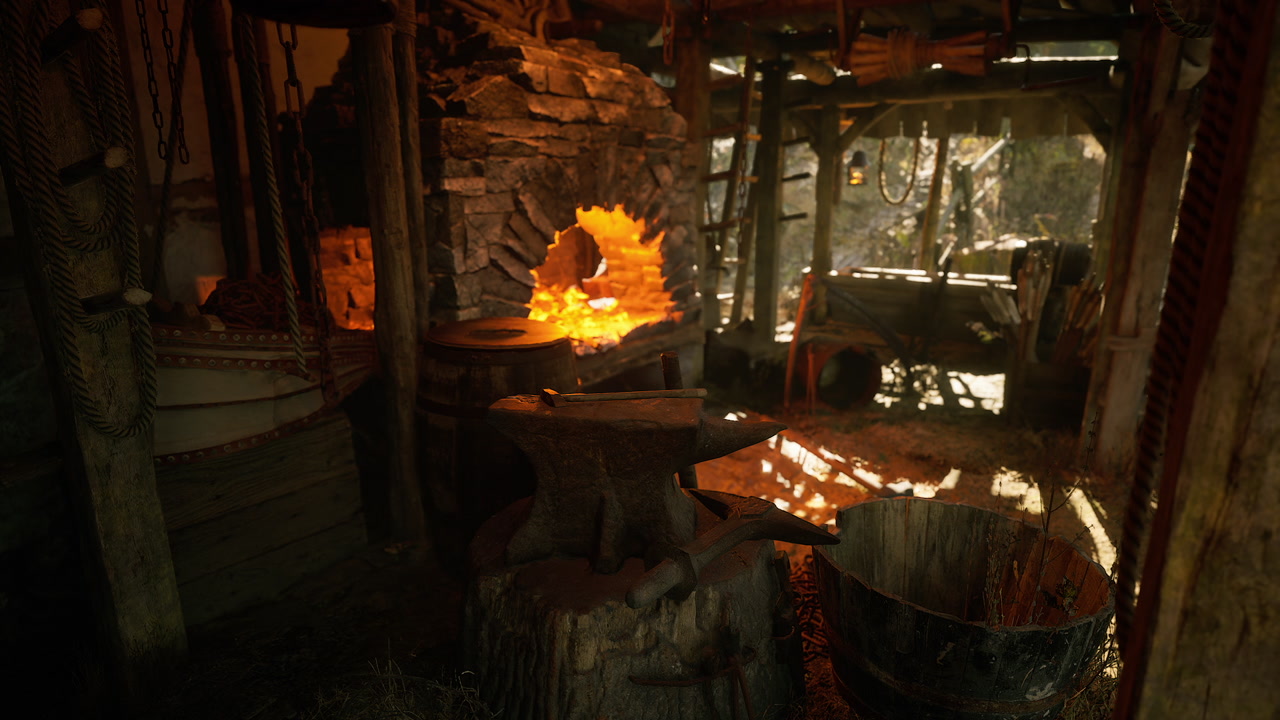Crafting tools in an old forge during the late afternoon glow