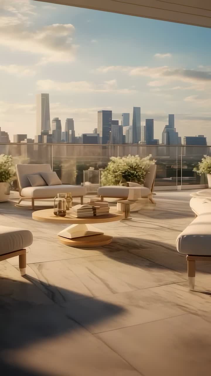 Vertical video: Shifting shadows dancing across terrace seating, marking time under drifting clouds