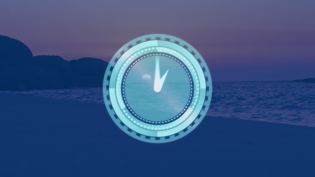 Animation of clock moving fast over landscape