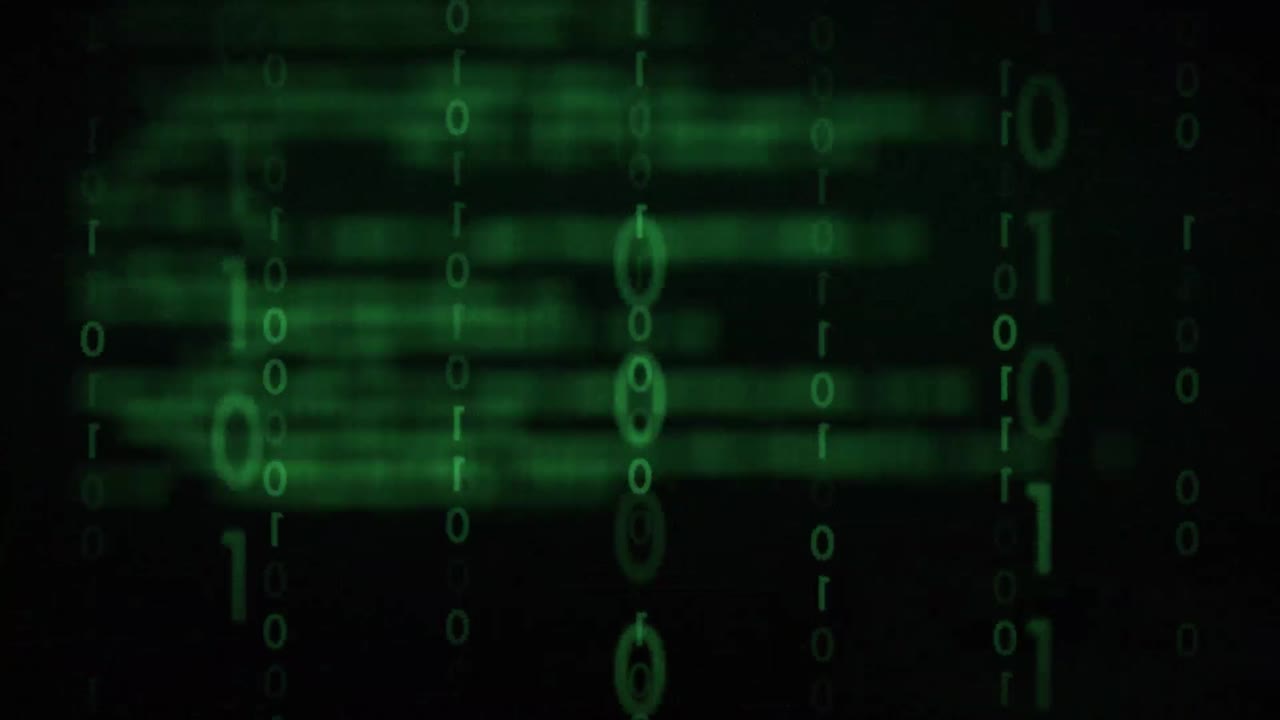 Animation of binary coding and interference over black background