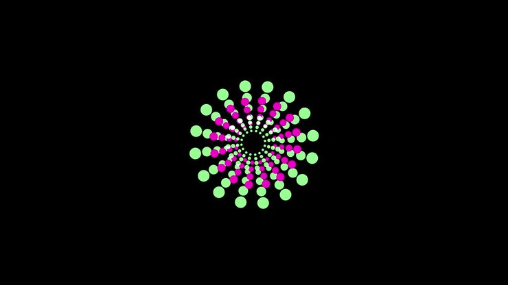Graphic designs that rotate in the center and increase the size, up to cover the whole background and disappear.