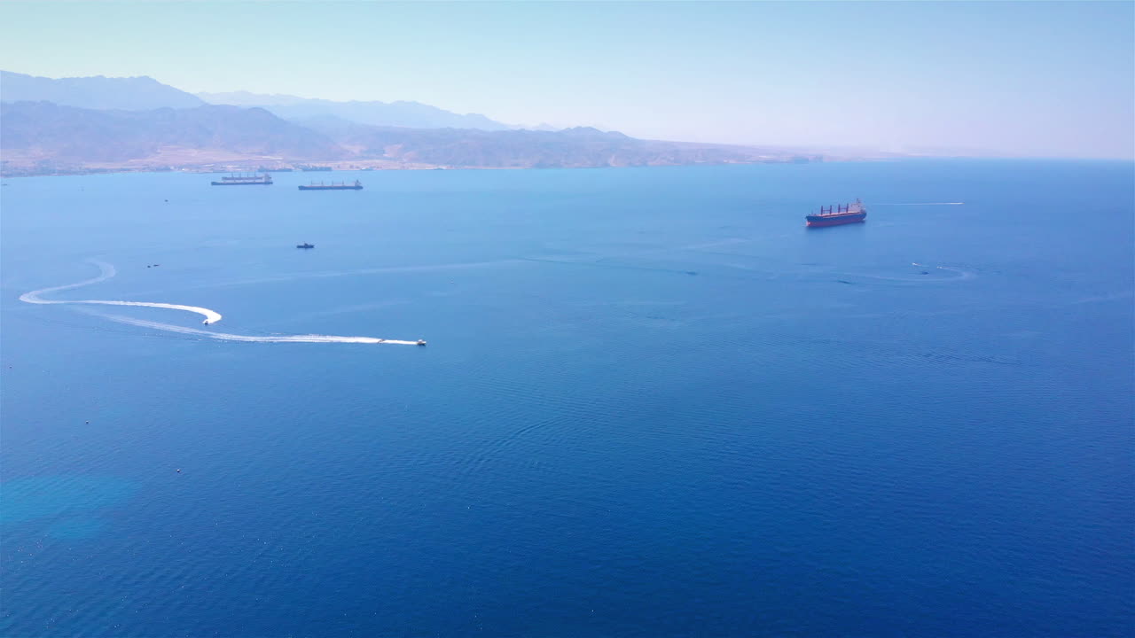Israel and Jordan Tanker ships in the red sea Aerial